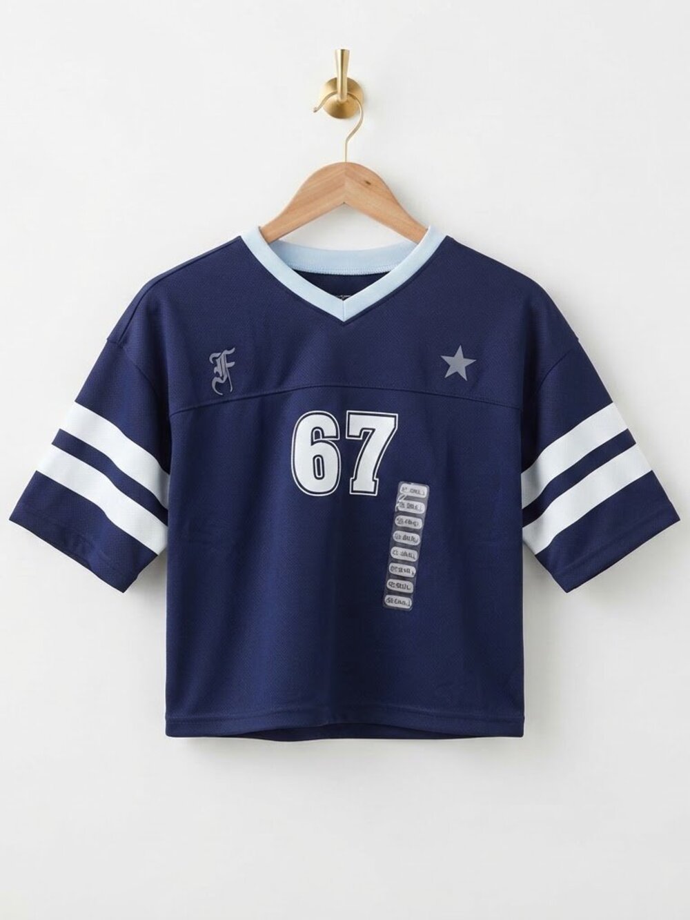 Mad Engine Crop Jersey Top Size XS Navy Blue White 67 Athletic Sporty